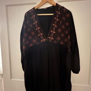 Desigual Black Tunic with Red and Orange Embroidered Pattern